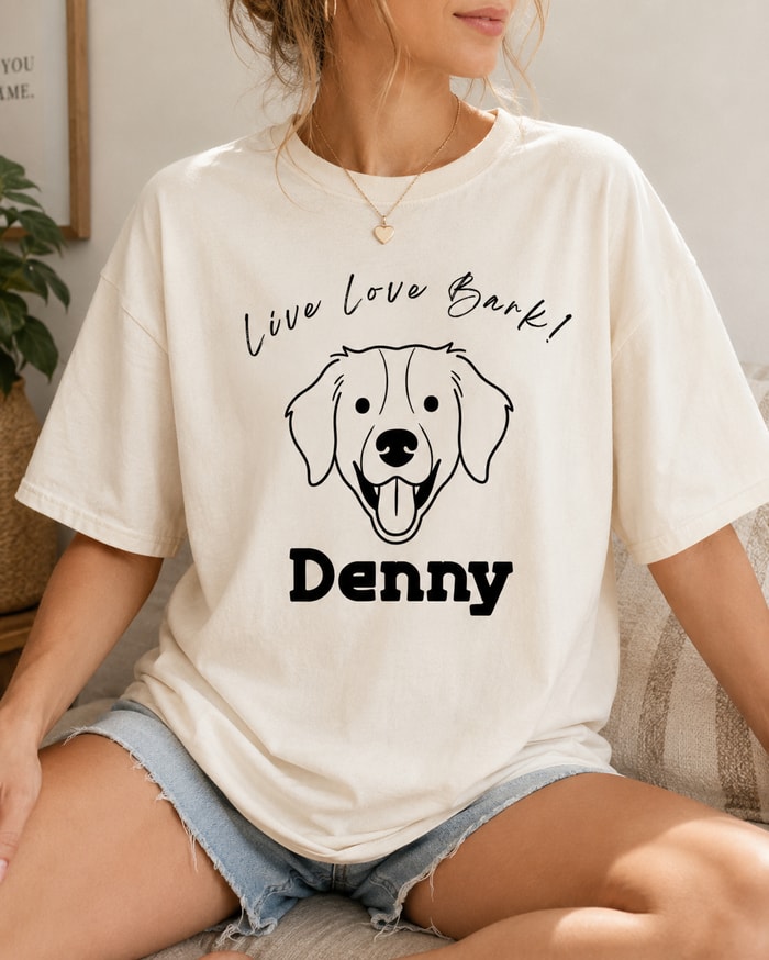 Personalized Live Love Bark Custom Dog Portrait & Name T-Shirt