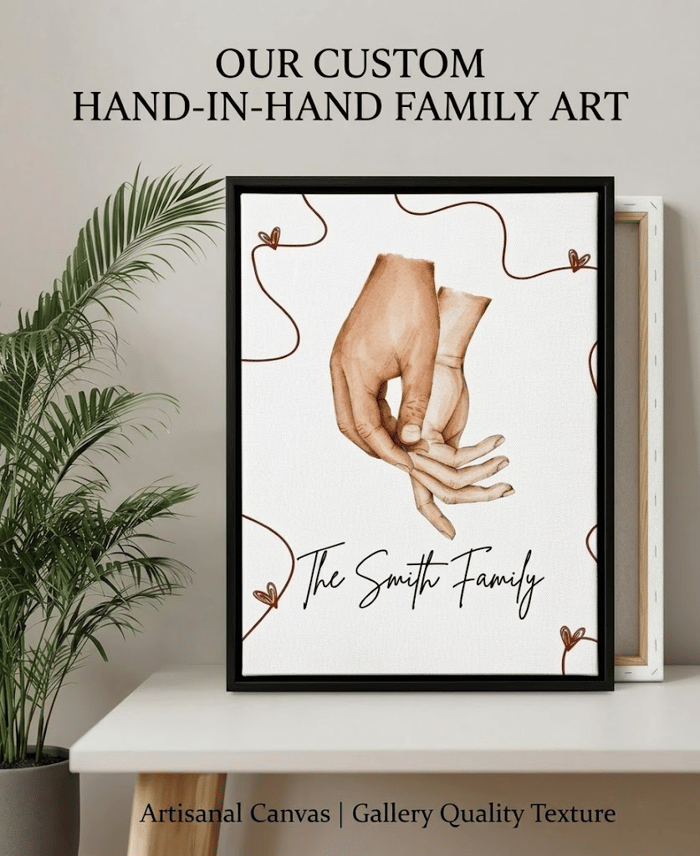 Personalized Watercolor Family Hand-In-Hand Art For Home