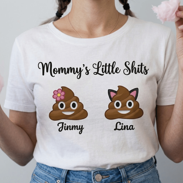 Personalized Mommy'S Little Shits T-Shirt – Custom Funny Kids Poop Emoji Family Tee