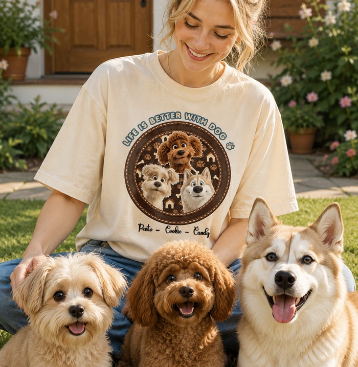 Personalized Dog Mom Gift Life Is Better With Dog Rustic Paw Pattern T-Shirt