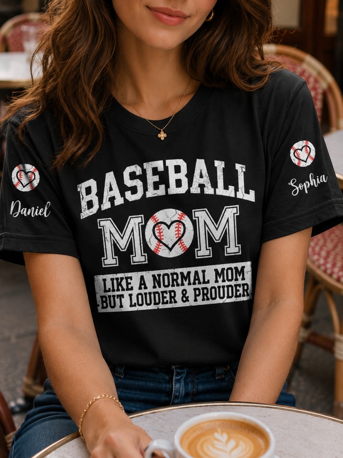 Personalized Baseball Mom Like A Normal Mom But Louder & Prouder Custom Name T-Shirt