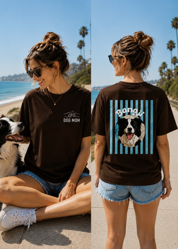 Personalized Dog Mom Custom Pet Photo Upload Vintage Striped T-Shirt