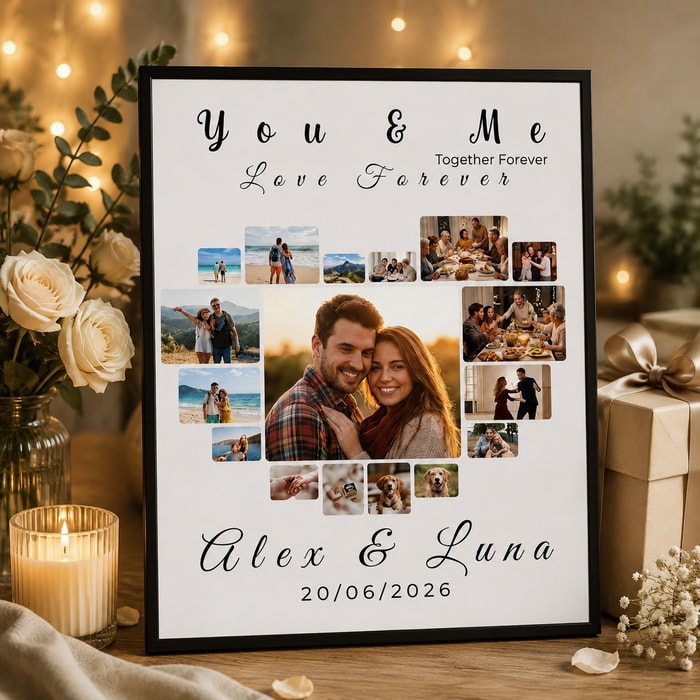 Personalized You & Me Wedding Photo Heart Poster