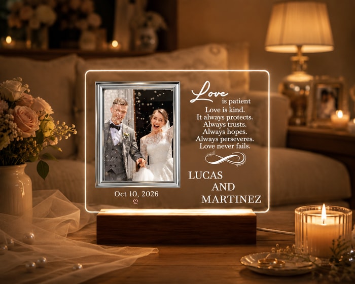 1 Corinthians 13:4 Night Light | Custom Wedding Couple Photo Gift