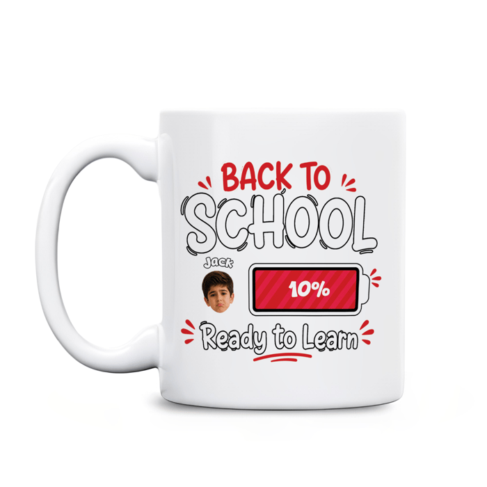 Personalized Back To School Battery Level Mug – Custom Photo & Name Coffee Mug, Ready To Learn Gift For Kids