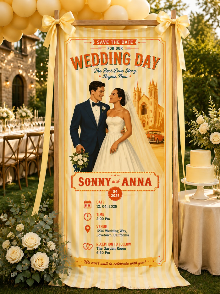 Personalized Wedding "Vintage Movie" Banner