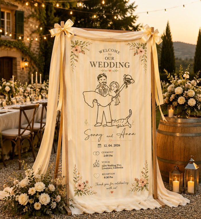 Personalized Wedding "Minimalist Line Art" Banner