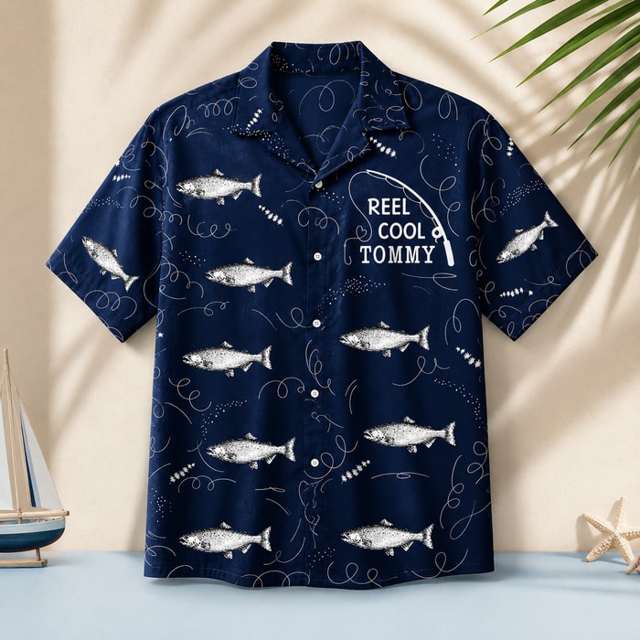 Personalized Fishing Hawaiian Shirt, Upload Your Photo And Custom Name.