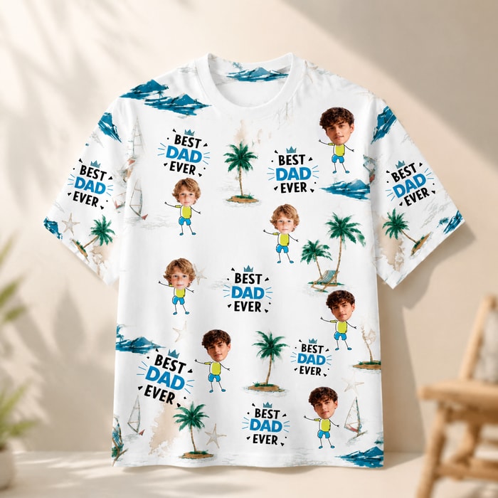 Personalized Best Dad Ever T-Shirt, Custom Face And Name Tee Shirt