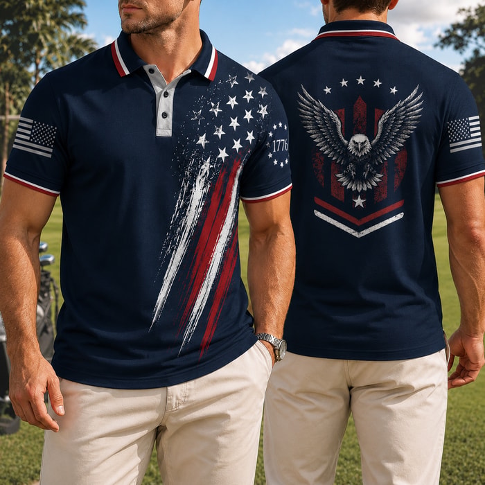 250 Years Usa Anniversary Polo Shirt, Patriotic 1776 Betsy Ross Flag Golf Polo, 4th Of July Aop Polo Shirt