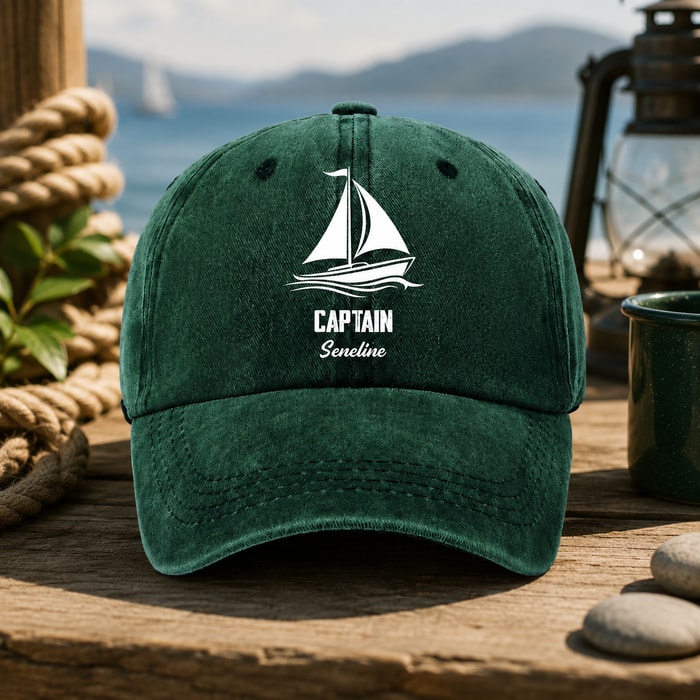 Personalized Washed Denim Baseball Cap With Anchor Icon, Nautical Vintage Look, Unique Gift For Sailors & Dads