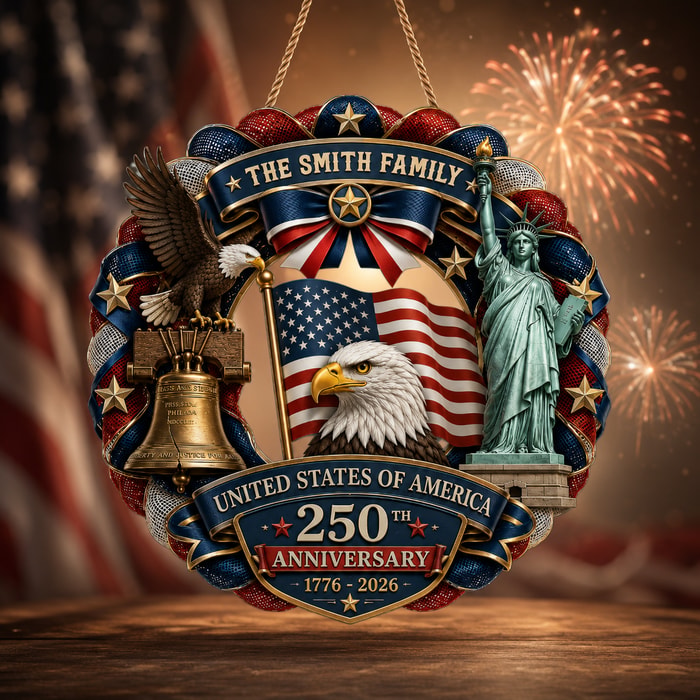 Custom Wood Sign - Personalized America 250th Anniversary Gifts For Mom, Dad, Brother, Sister, Kids - Family First, Forever Always