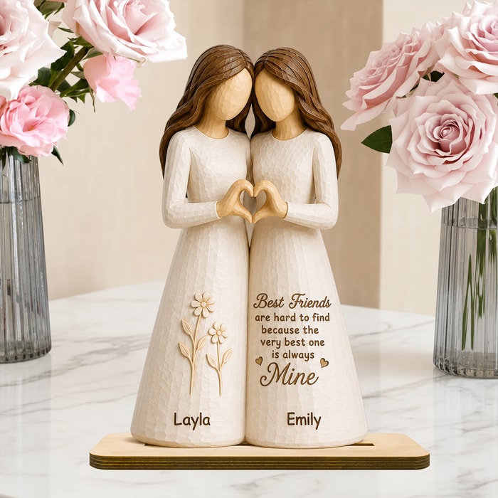 Besties Heart Hands Personalized Standing Wooden Plaque, Birthday Gift Friendship Gift For Besties, Best Friends