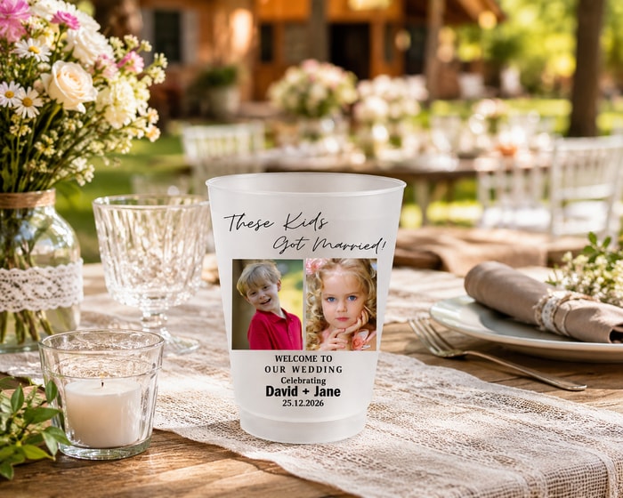 These Kids Got Married! - Custom Photo Wedding Reception Favors, Modern Wedding Decor - Personalized Frosted Cups