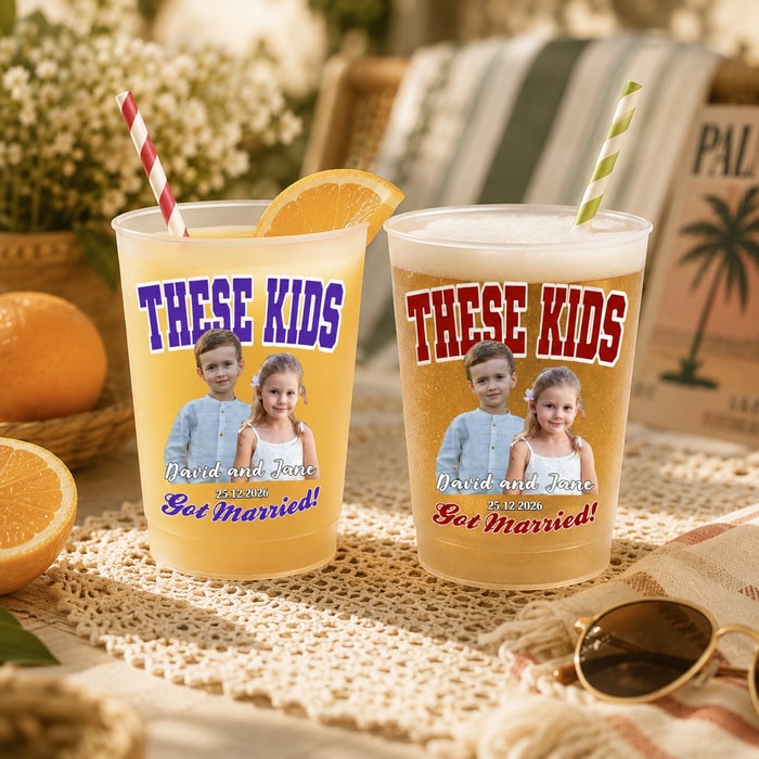 Personalized Childhood Photos "These Kids Got Married!" - Custom Wedding Frosted Cups