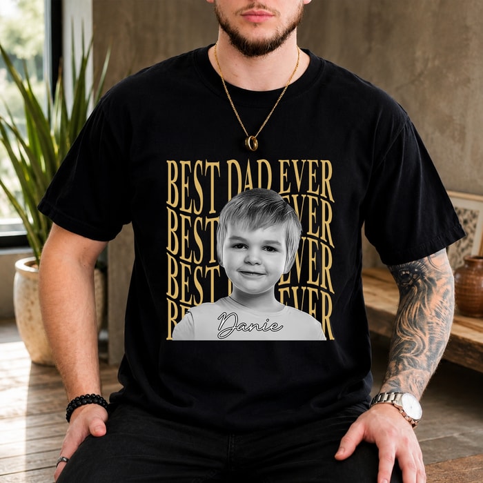 Custom Dad Vintage Photo Shirt, Personalized Fathers Day Tee With Kids Photo, Best Dad Ever Gift, Basic Tee / Royal / M