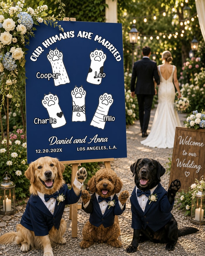 Personalized "Our Humans Are Married" Welcome Board, Custom Pet Paws Wedding Sign, Multi-Pet Decor