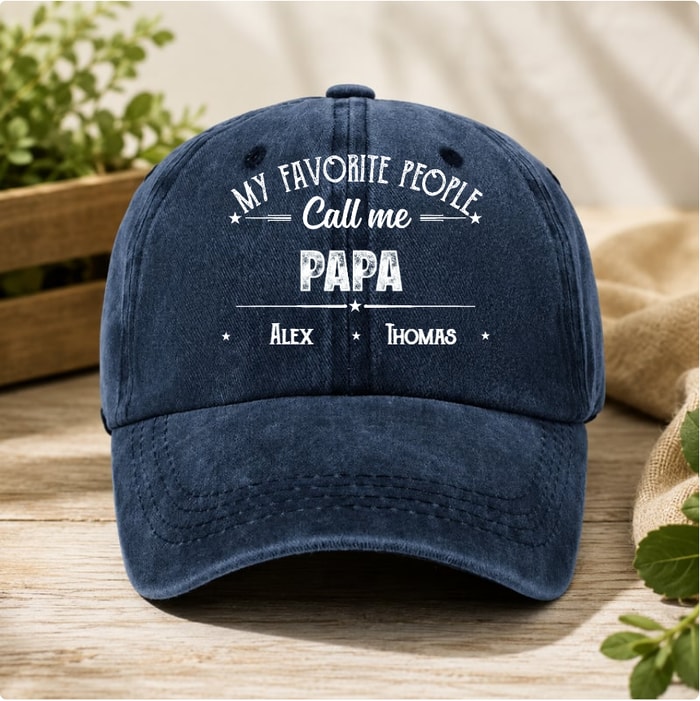 Personalized Washed Denim Baseball Cap For Grandpa, My Favorite People Call Me Grandpa, Unique Custom Gift For Family Pride