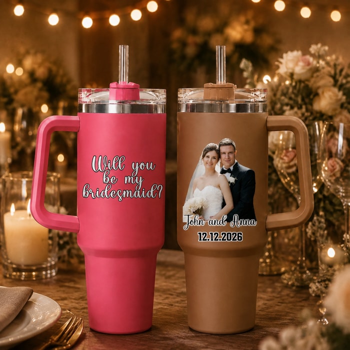 Personalized "Will You Be My Bridesmaid?" & Custom Photo 40oz Tumbler, Bridesmaid Proposal & Wedding Travel Tumbler