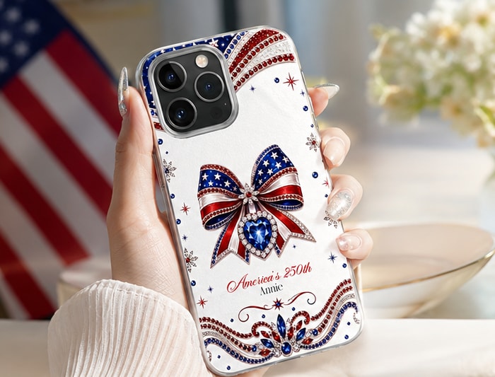 America'S 250th Bow, Personalized Clear Phone Case, Gift For Her