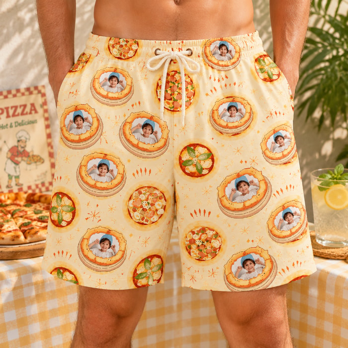 Personalized "Pizza Party Yellow" Swim Shorts