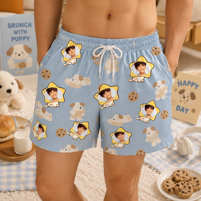 Personalized "Puppy & Cookie Blue" Swim Shorts