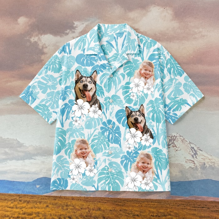 Custom Pet And Human Photo Hawaiian Shirt, Personalized Dog Cat Aloha Shirt, Tropical Family Friends Vacation Shirt, Animal Lover Gift, Beach Outfit
