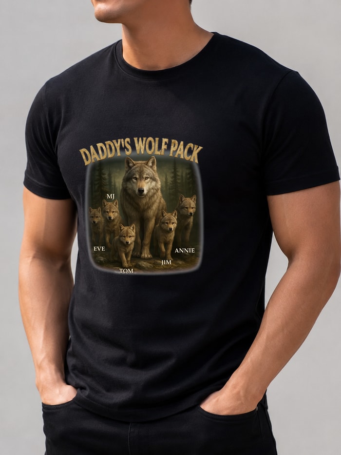 Papa’S Wolf Pack - Personalized Custom T Shirt - Father'S Day Gift For Dad, Papa, Grandpa, Daddy, Dada
