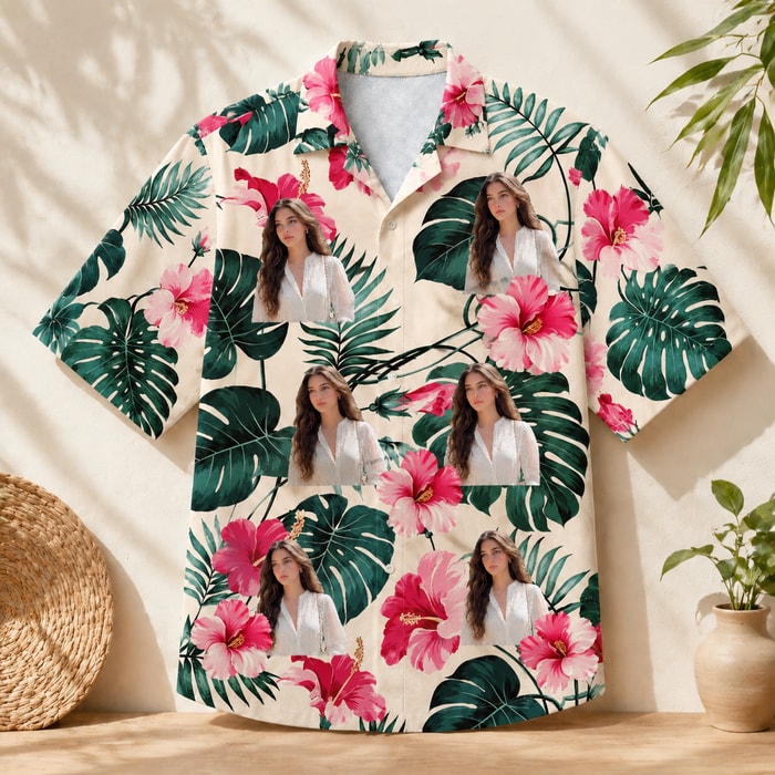 Personalized Hibiscus Hawaiian Shirt - Custom Portrait Floral Shirt