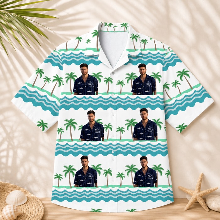 Palm Tree Ocean Shirt - Personalized Tropical Hawaiian Shirt, Custom Portrait Beach Shirt