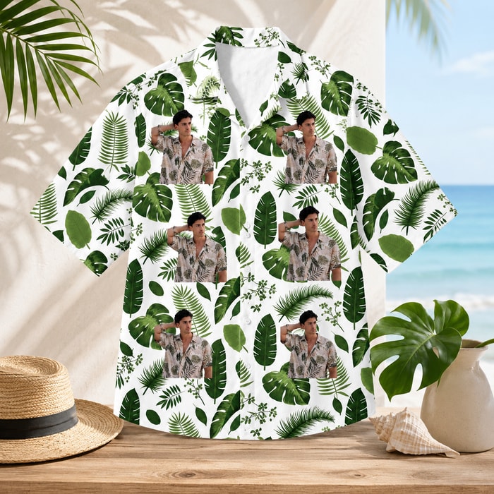 Palm Leaf Beach Shirt - Custom Portrait Hawaiian Shirt, Personalized Tropical Leaf Shirt
