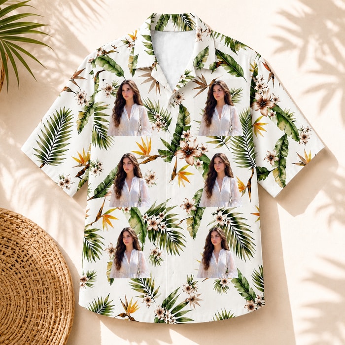 Floral Palm Leaf Design Hawaiian Shirt - Custom Portrait Tropical Hawaiian Shirt