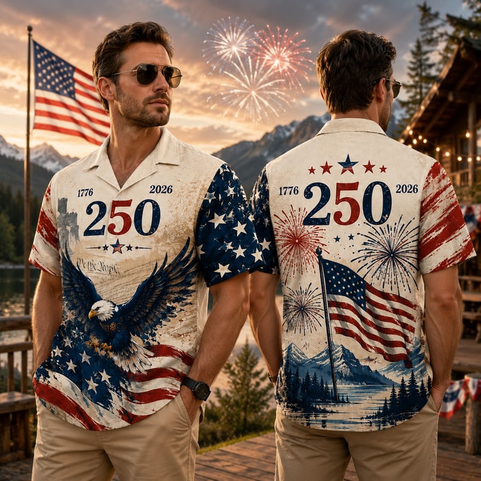 250 Years Of Freedom Hawaiian Shirt – Usa 250th Anniversary Eagle Patriotic 1776–2026 Button-Up Shirt