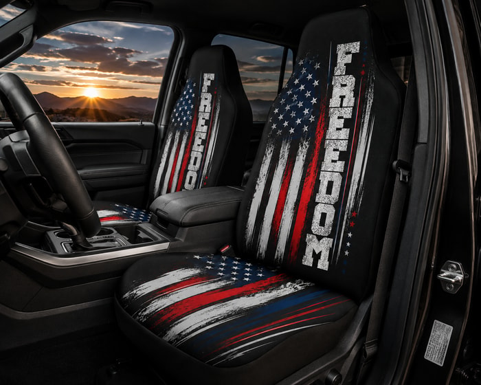 American Freedom Flag Patriotic Design - Personalized Car Seat Cover