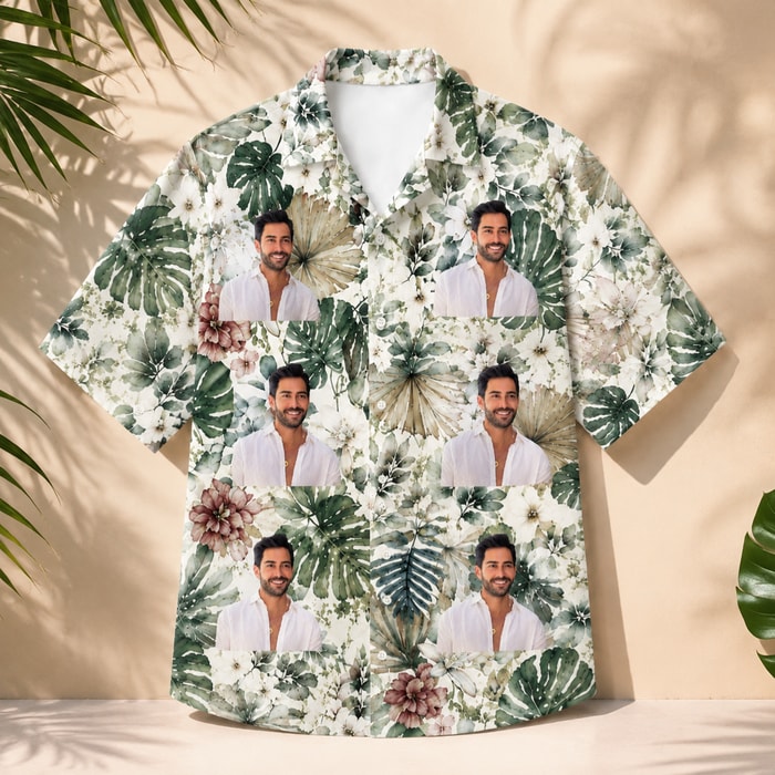 Tropical Botanical Print Hawaiian Shirt - Personalized Portrait Floral Shirt