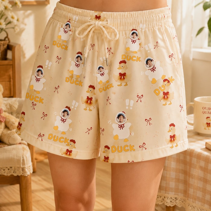 Personalized "Ducky Bows Cream" Swim Shorts