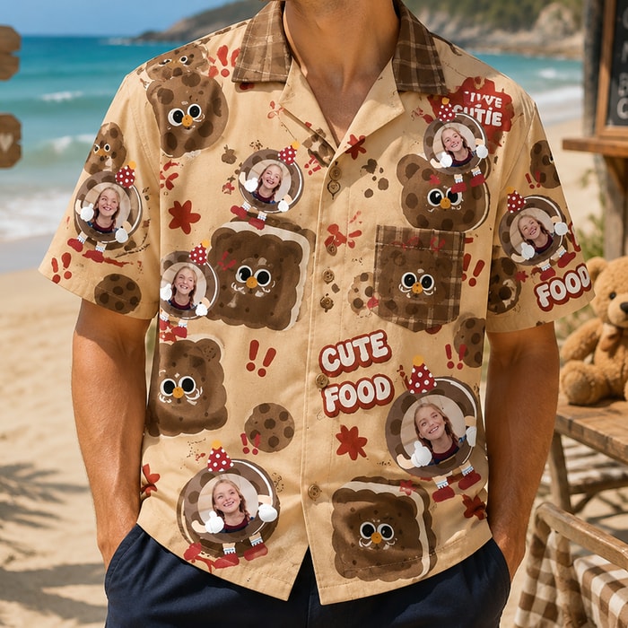 Personalized "Cute Food Cookie Brown" Aloha Shirt