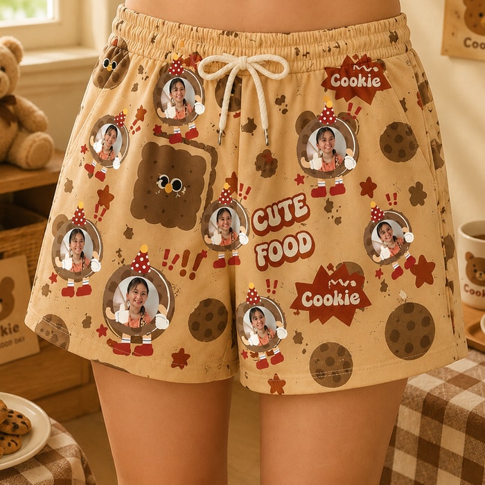 Personalized "Cute Food Cookie Brown" Swim Shorts