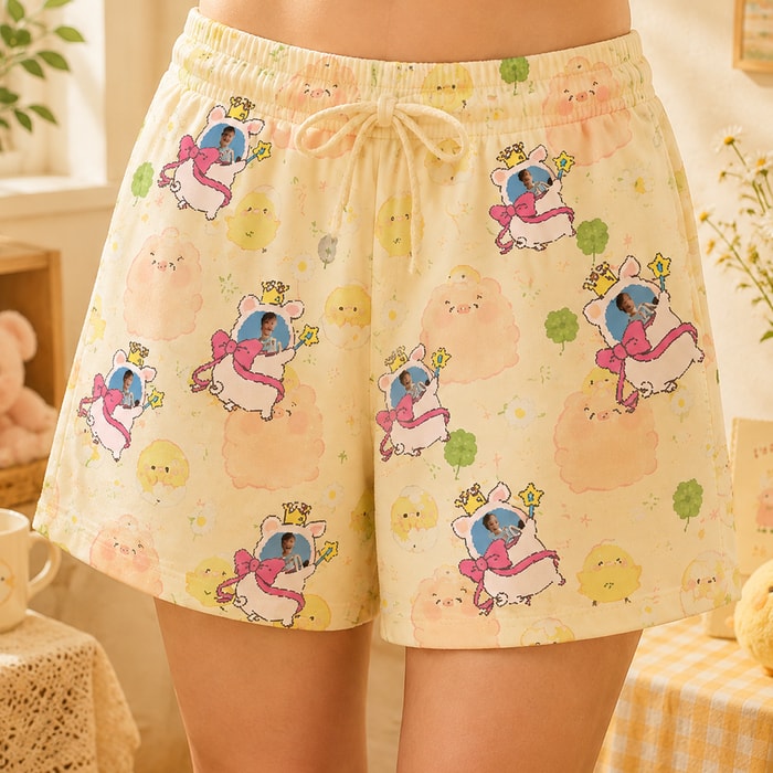 Personalized "Crown Piggy Cream" Swim Shorts