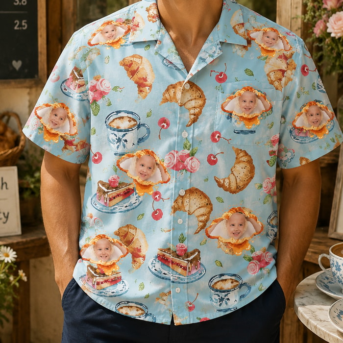 Personalized "Bakery & Rose Blue" Aloha Shirt