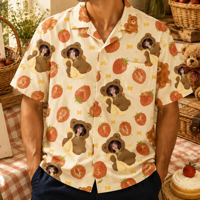 Personalized "Strawberry Bear Cream" Aloha Shirt