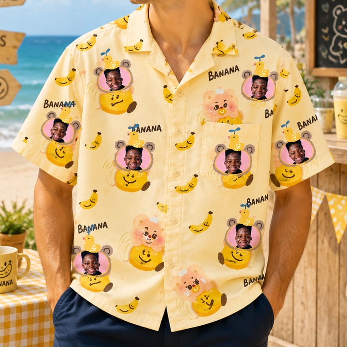 Personalized "Banana Bear Sunny Yellow" Aloha Shirt