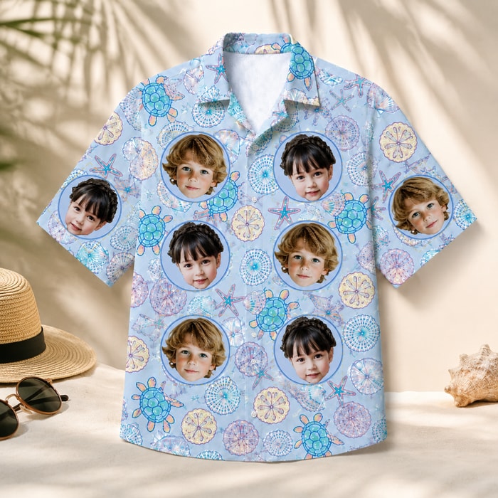Ocean Theme Tropical Shirt - Personalized Kids Face Hawaiian Shirt, Custom Child Photo Shirt