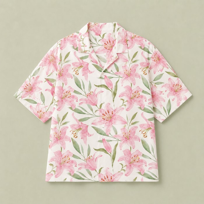 Custom Photo Name Hawaiian Shirt, Personalized Pink Lily Aloha Shirt, Floral Portrait Shirt, Family Friends Gift, Custom Vacation Button Up