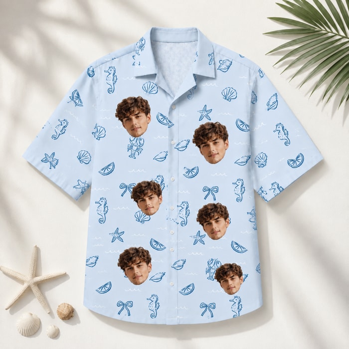 Seahorse Seashell Hawaiian Shirt - Custom Face Hawaiian Shirt, Personalized Photo Shirt