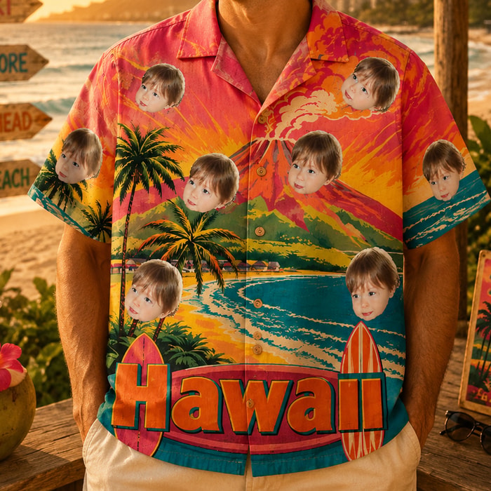 Personalized "Retro Hawaii Sunset" Aloha Shirt
