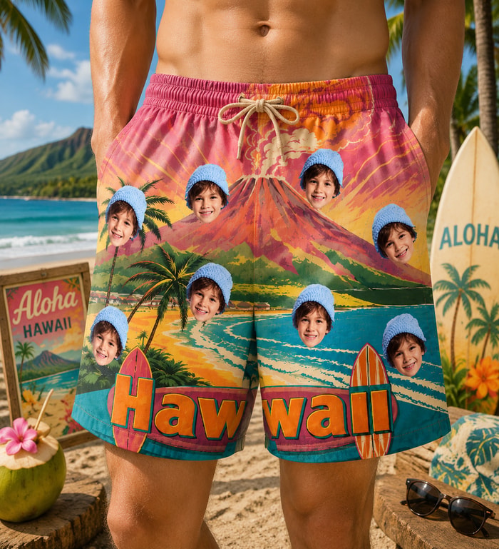 Personalized "Retro Hawaii Sunset" Swim Shorts