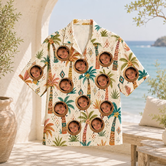 Personalized Custom Face Hawaiian Shirt Palm Tree Tribal Tropical Vacation Gift