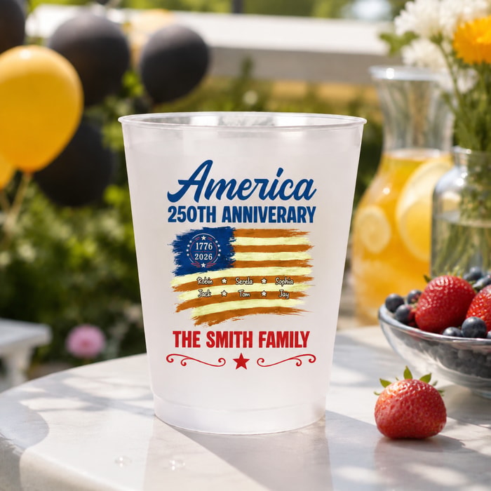 Patriotic 250th Anniversary Family Names - Personalized Frosted Cups