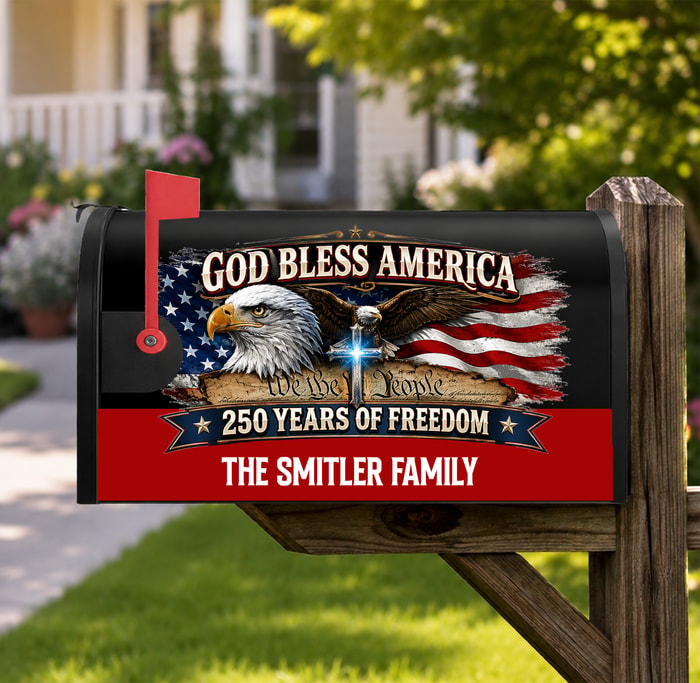 Custom Name God Bless America - 250 Years Of Freedom Patriotic Mailbox Cover